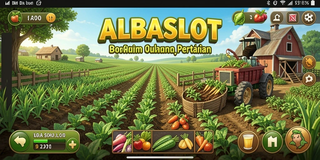 Tangkapan layar ALBASLOT menampilkan pemain sedang mengelola lahan pertanian.