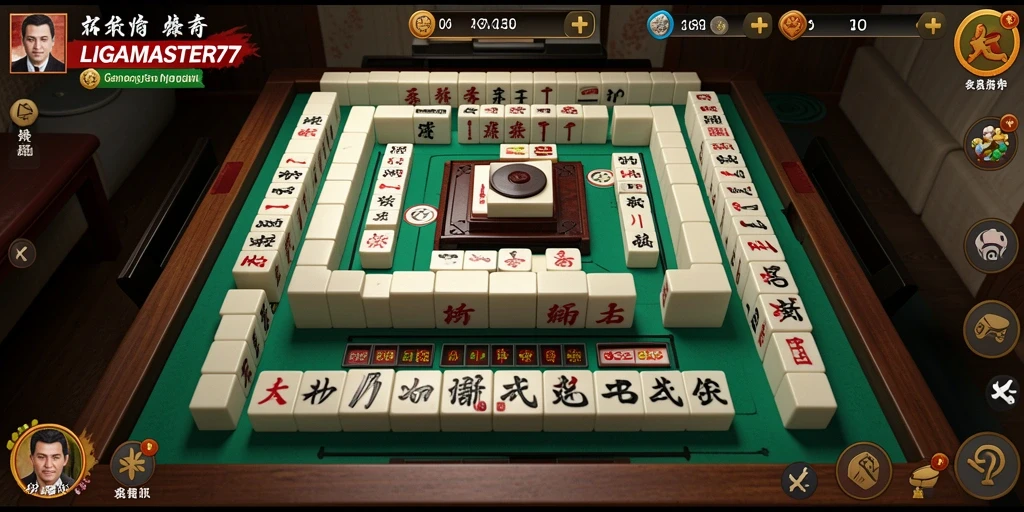 Screenshot LIGAMASTER77 menampilkan gameplay Mahjong yang mendebarkan.